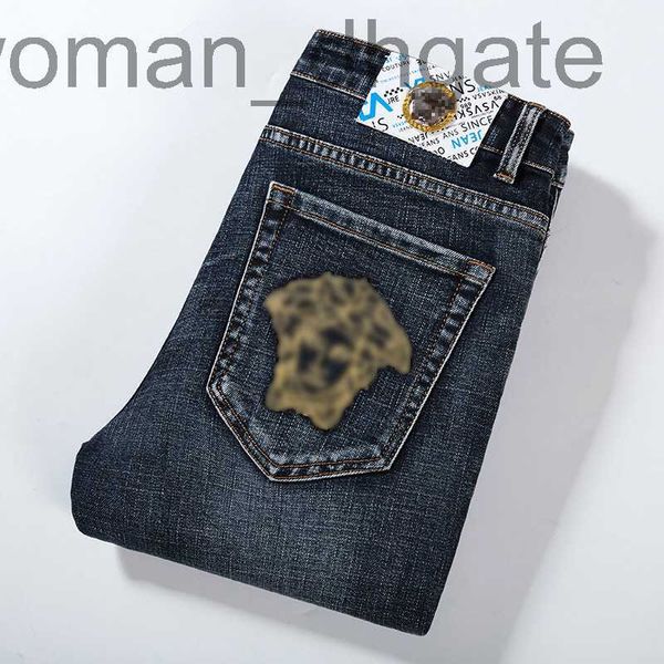 

men's jeans designer 2022 summer new jeans men's personality fashion brand light luxury elastic slim fit trendy feet pants vuo2, Blue