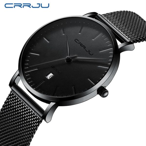 

mens sports watches crrju brand luxury ultra thin casual waterproof watch quartz full steel mens watch relogio masculino312q, Slivery;brown