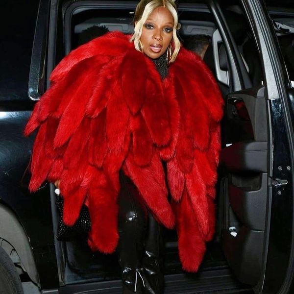

fur fox jacket 2022 winter new natural fox fur tail shawl real fur scarf, Black