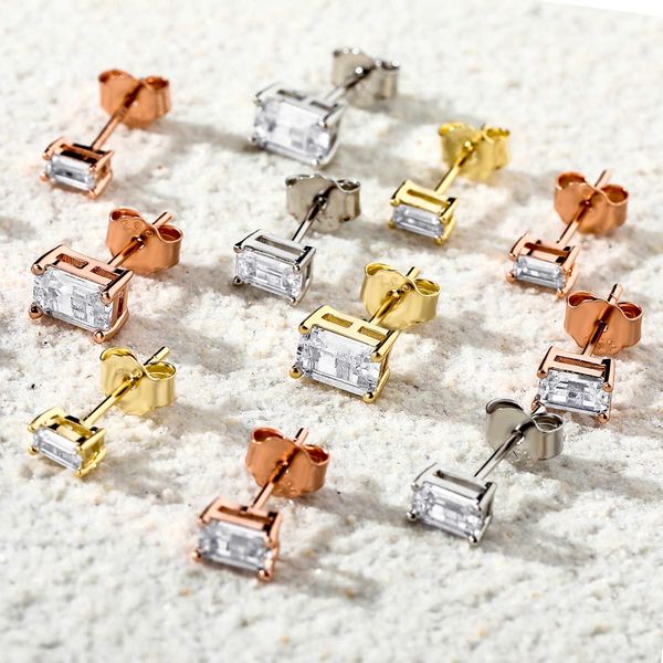 

ins minimalist large square zircon stud earrings with rectangle four claw mens and womens hip-hop earring studs iced out cubic zirconia ear, Golden