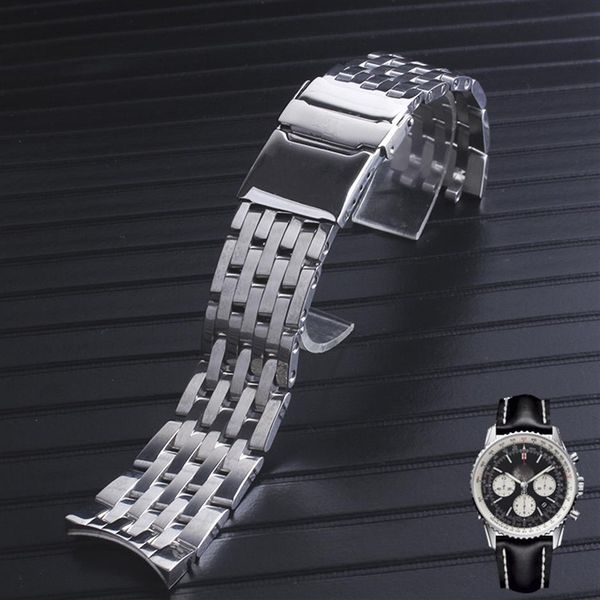 

22mm 24mm cruved end solid stainless steel watch bracelet for breitling watch240k, Black;brown