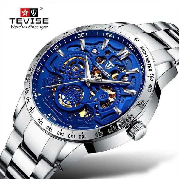 

tevise watch multi-function automatic business men watch mechanical watch tourbillon hollow out waterproof sports wristwatch236f, Slivery;brown
