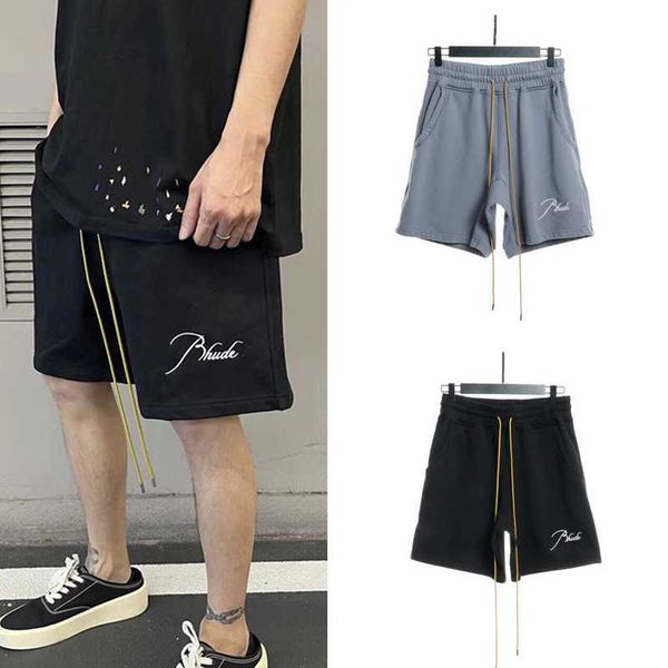 

designer clothing short casual rhude embroidered letter printing shorts high street solid color drawstring sweatpants couple casual loose si, White;black