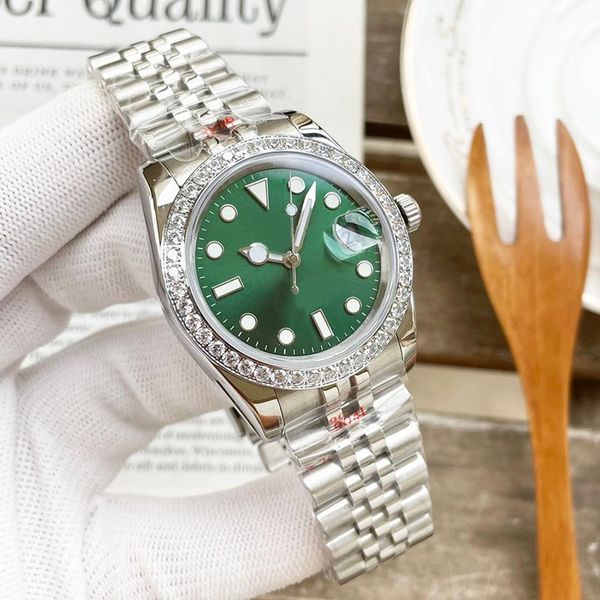 

fashion green dial ladies watches stainless steel strap mechanical watch casual business clock luxury wristwatch orologi di lusso, Slivery;brown