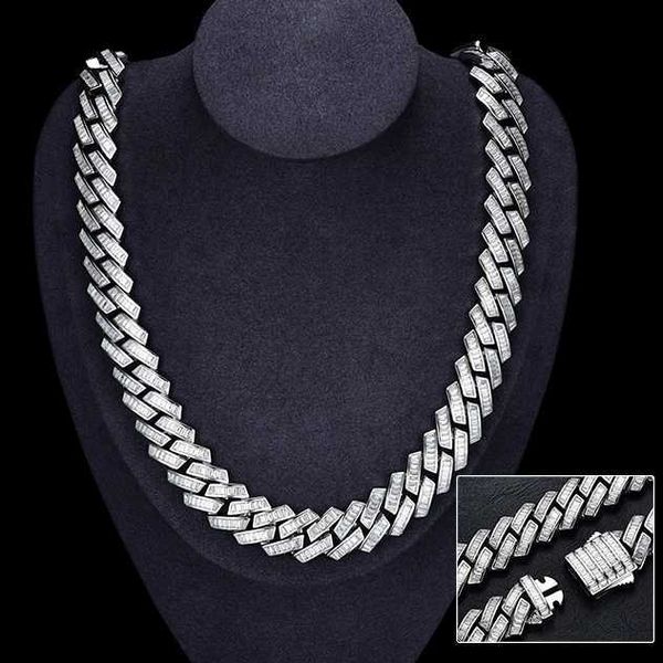 

jn54 hip hop jewelry moissanite baguette chain 18mm wide vvs diamond 18k gold 925 silver heavy miami cuban link chain