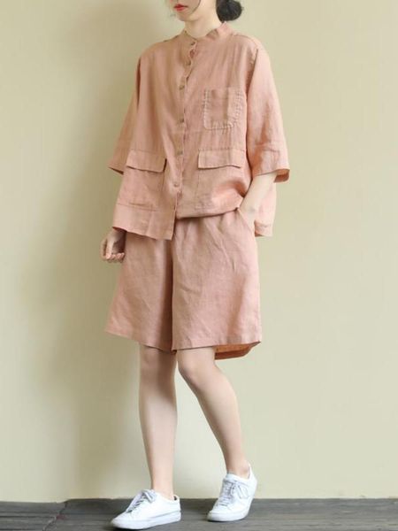 

dress summer new women's suits shirts casual loose twopiece shorts 5point pants solid color simple and comfortable allmatch, White