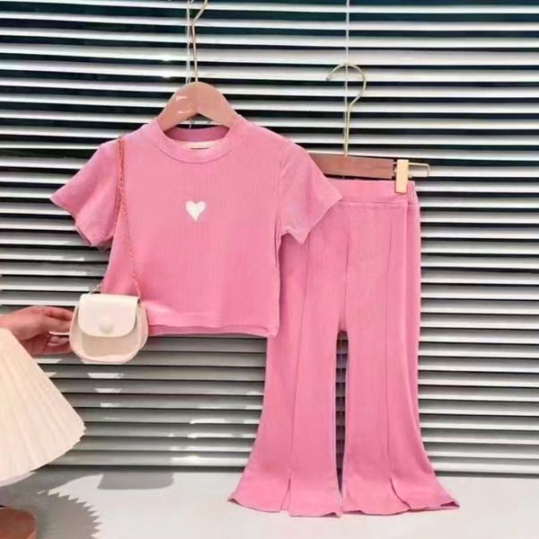 

clothing sets summer girls' clothing sets fashion cute love short girls' shirt lared pants baby kids clothes suit children clothes, White