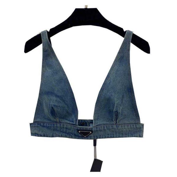 

women's t-shirt designers t-shirts underwear with metal badge deep v denim sling tube women clothing, White
