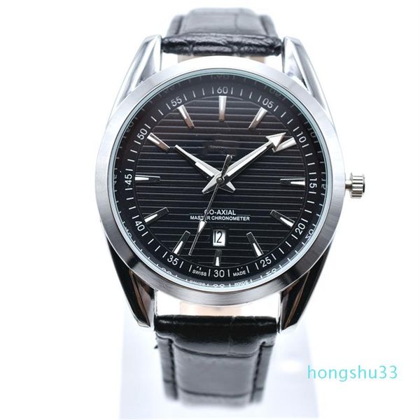 

on new style 40mm round leather quartz fashion mens watches auto date men dress designer watch whole male gifts wristwatc297k, Slivery;brown