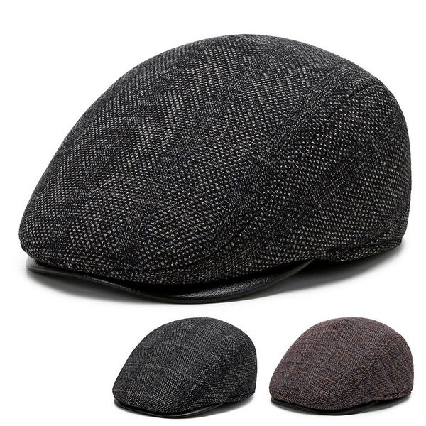 

berets autumn and winter men's beret warm protective ear tweed cap sunshade cotton octagonal old man forward painter's 230421, Blue;gray
