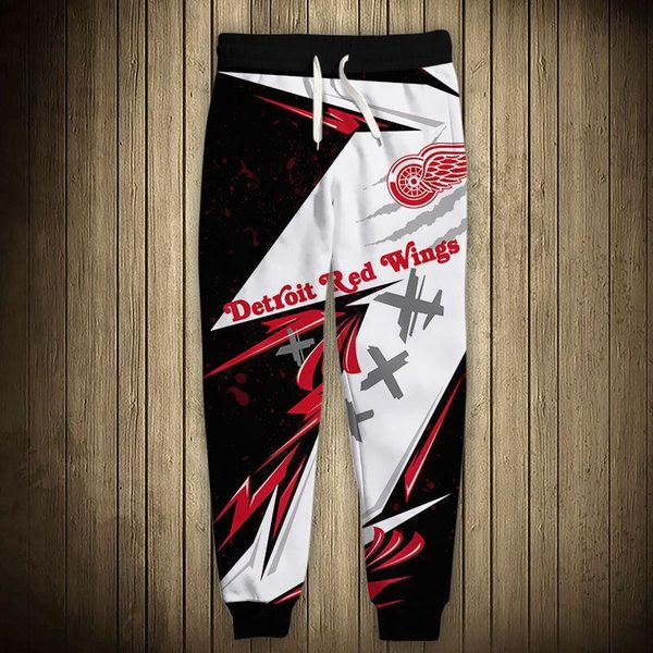

pants detroit men's casual red wings sports pants geometric stitching red wings printing sweatpants, Black