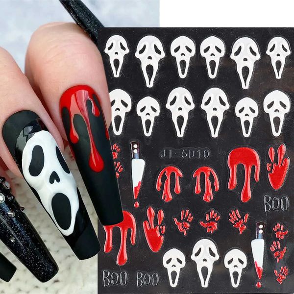 

stickers decals 5d acrylic nail sticker halloween decoration horror movie design skull nail sliders blood drips lip decal diy manicure ntji5, Black