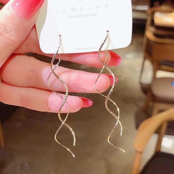 

long spiral ear line for women korean wave dangle earrings geometric statement simple earrings party wedding fashion jewelry, Silver