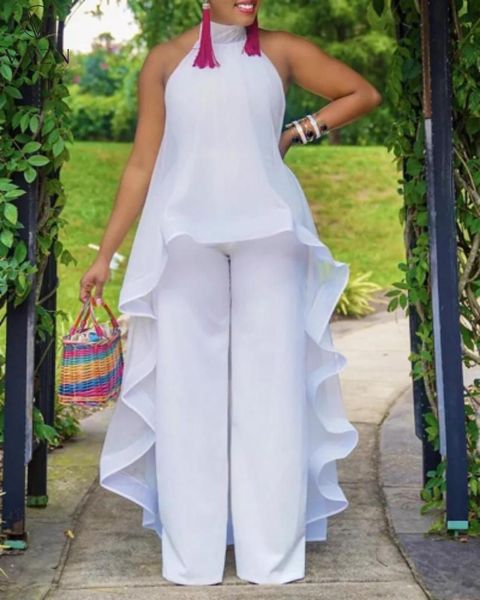 

pants vazn new 2022 fashion women suit street casual style sets sleeveless round neck elastic long pants pure color two piece sets, White