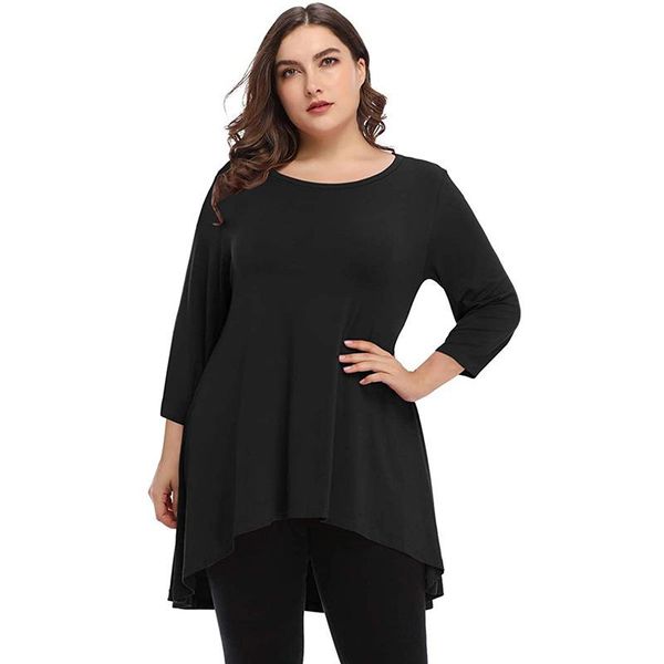 

t-shirt big size summer woman tshirt loose half sleeve solid tshirts female fat mm plus size women clothing large size, Black