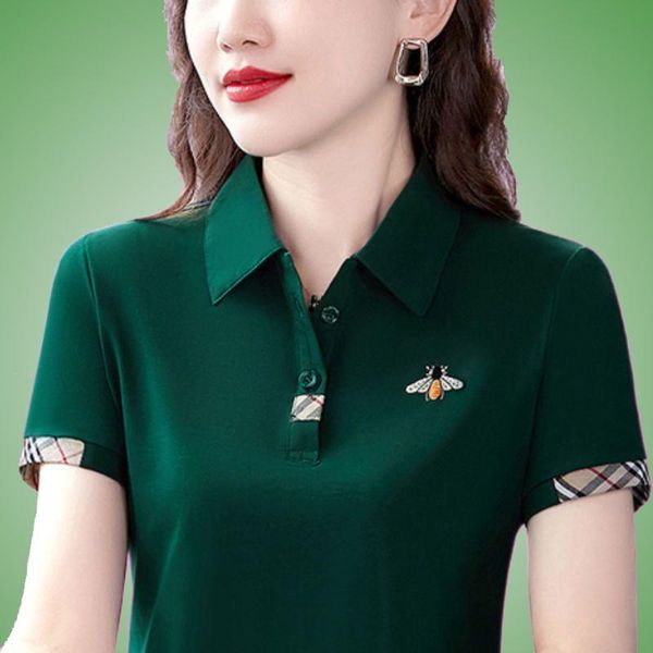 

t-shirt summer new womens short sleeve polos shirts casual womens the bee embroidery polos shirts 95% cotton fashion slim, White