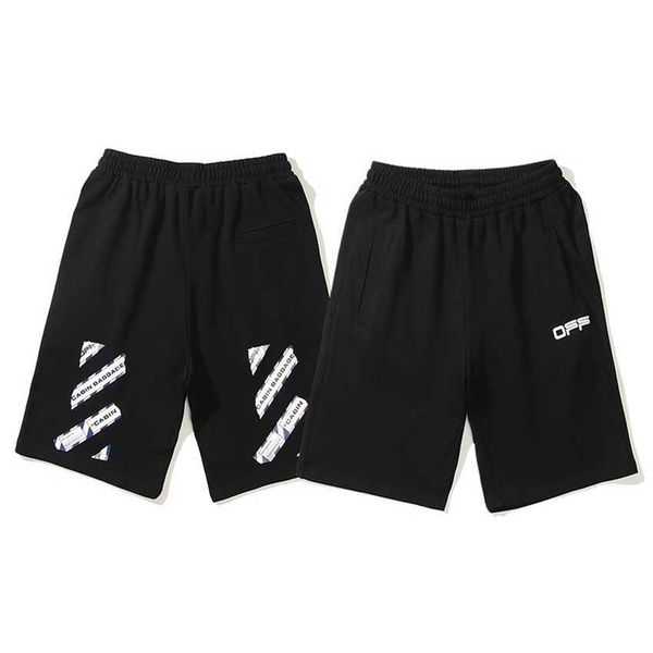 

summer new fashion ow airport tape casual sports shorts for men and women couples capris, White;black