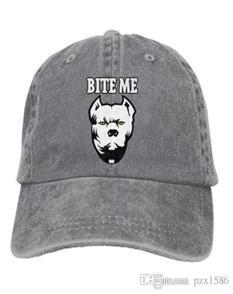 

pzx baseball cap for men and women bite me pitbull mens cotton adjustable jeans cap hat optional3047411, Blue;gray