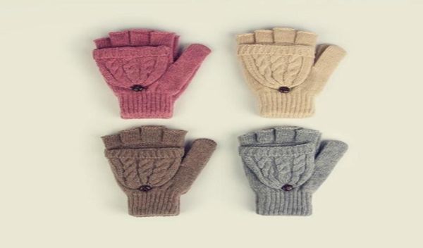 

woolen women clamshell gloves double cover with warm mittens half fingers fashion3127318, Blue;gray