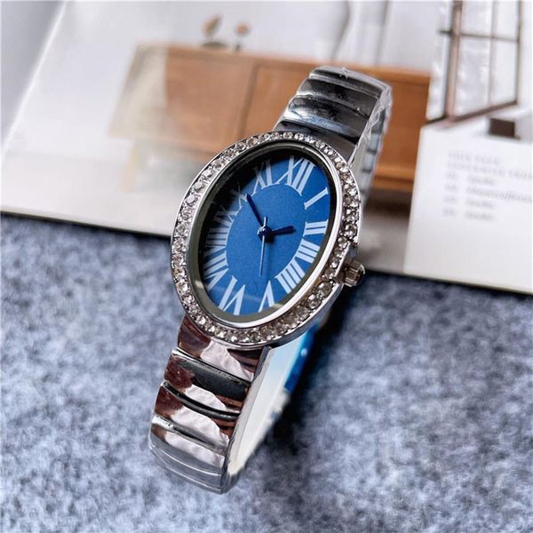 

fashion brand watches women girl crystal oval arabic numerals style steel metal band beautiful wrist watch c61202g, Slivery;brown