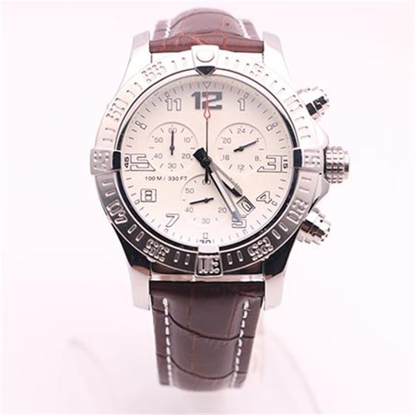 

dhgate selected supplier watches man seawolf chrono white dial brown leather belt watch quartz battery watch mens dress watches2870, Slivery;brown
