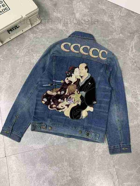 

men's jackets designer 2023 denim loose slim fit men and women japan style jean embroidery pearl coat outwear clothe italy luxury r43n, Black;brown