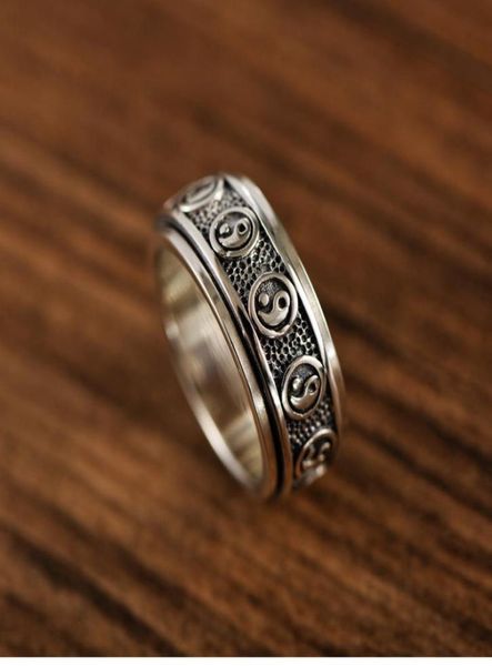 

925 sterling silver retro thai silver taoist tai chi eight trigrams can turn transfer ring man9844818