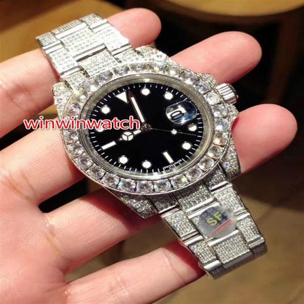 

quality full big diamond watch iced out watch automatic 40mm men waterproof silver stainless steel 3 color face big diamond b226m, Slivery;brown
