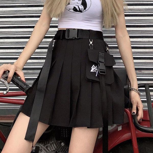 

dresses 2021 gothic punk harajuku women skirts casual cool chic preppy style red plaid pleated black female fashion shorts skirts pocket, Black;gray