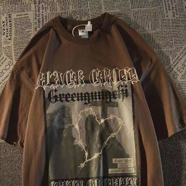 

women's t-shirt summer european and american br retro love short sleeved t-shirt men women couples students loose high street wild 2304, White