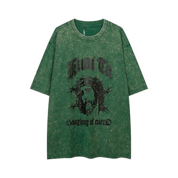 

34% off trendy vintage washed old letter cotton short sleeve t-shirt men's hip hop loose street top, White;black