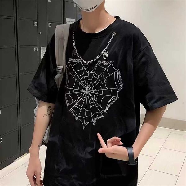 

26% off short sleeved men's trendy ins hip-hop fried with necklace style niche loose street t-shirt summer, White;black
