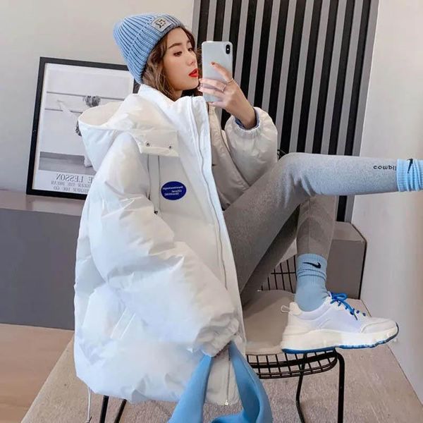 

leather women's winter 2022 new down bread coat cute loose casual thickened jacket korean fashion medium and long cotton coat, Black