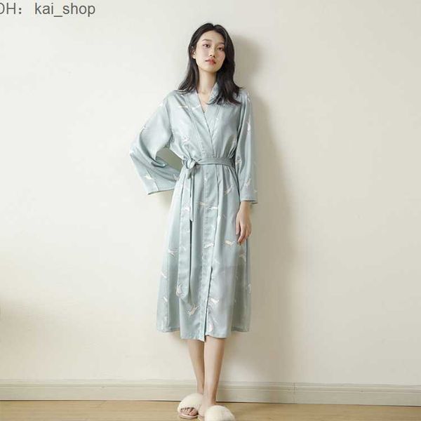 

piece pants 22 spring/summer pajamas robe leopard printed silk ice medium length bathrobe 21, White