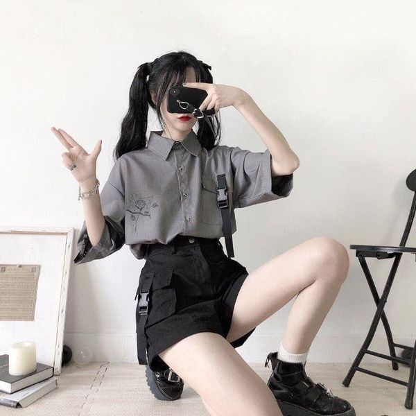 

dress 2021 summer new loose fashion shortsleeved shirt + overalls shorts bf wind summer suit women summer solid office lady, White