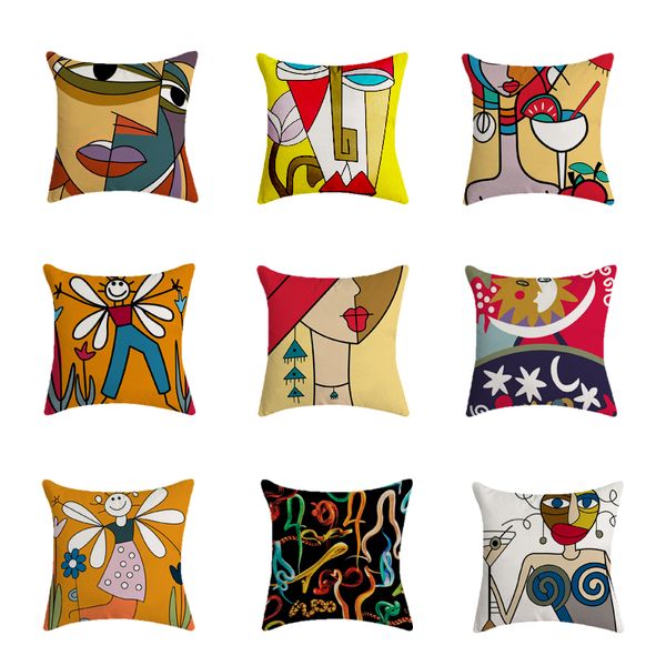 

Colorful Beautiful Cartoon Girl Pillow Case Decor Black Women Cushion Cover for Sofa Car Home Pillowcase 45x45