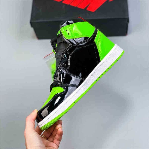 

patent high s 1sboard basketball 1 shoes man women leather fluorescent green beika blue black red paint finish lard alarm light