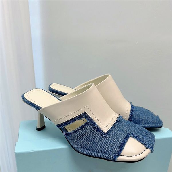 

slippers patchwork color design lady highheeled slippers round toe stiletto fashion party 230421, Black