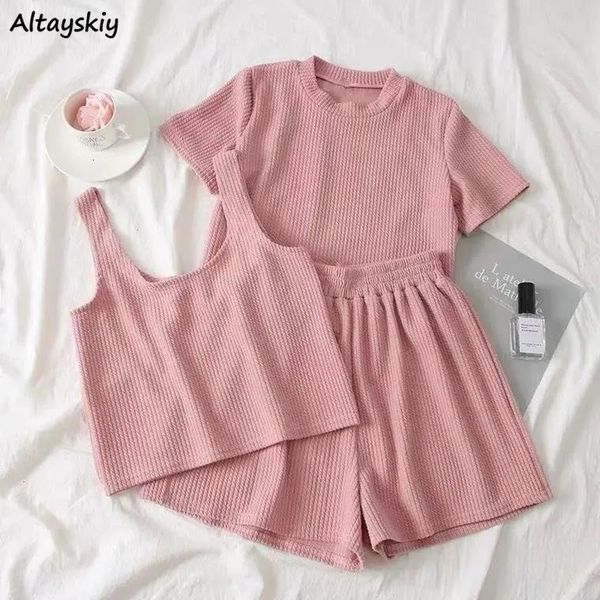 

women s tracksuits 3 piece set pocket casual tank t shirt shorts sporty summer slim fashion simple high elastic daily basic korean style 230, Gray
