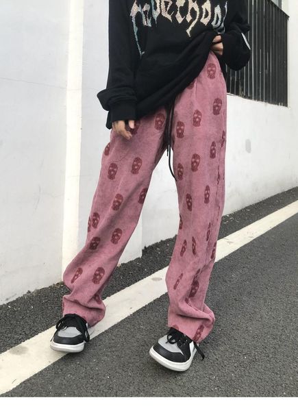 

pants men's casual pants 2022 new corduroy pants hiphop men and women couples loose street retro y2k allmatch pants ins tide brand, Black