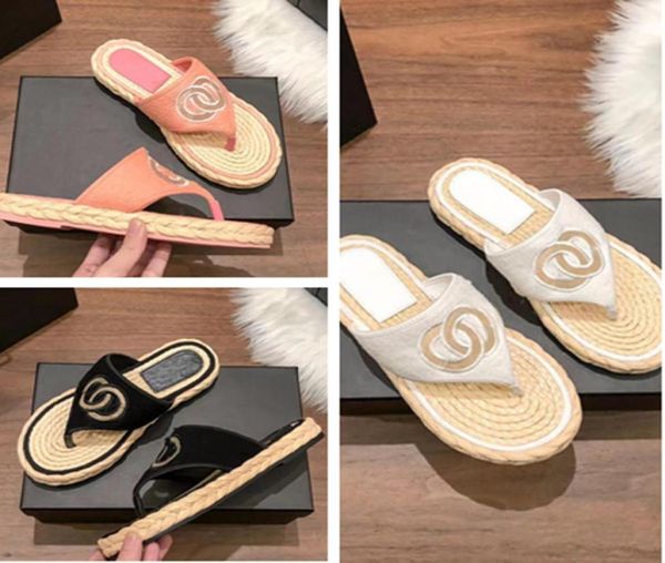 

fashion embroidery slippers tweed platform slides espadrille thong sandal slip on flat mules summer shoes for women ladies beach l1555297, Black