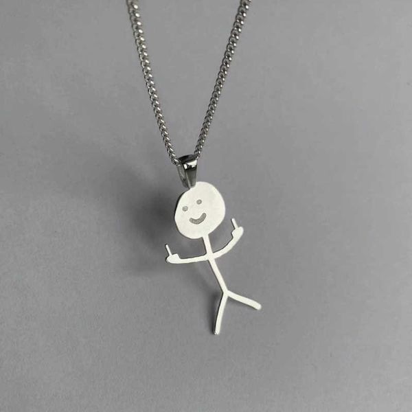 

pendant necklaces fashion hip hop fxck you funny doodle pendant necklace for man woman stickman middle finger rock punk necklace party jewel, Silver