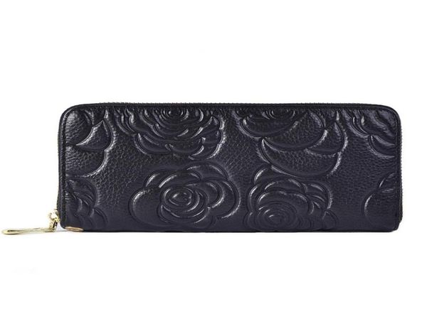 

camellia leather long zipper purse for women039s casual handbag with large capacity for mobile phone wallet1294812, Red;black