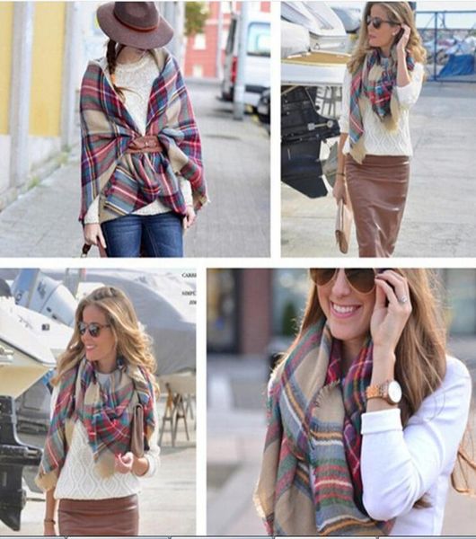 

lady fashion plaid scarf grid tassel wrap oversized check shawl tartan cashmere scarves women winter large neckerchief lattice bla2276011, Blue;gray