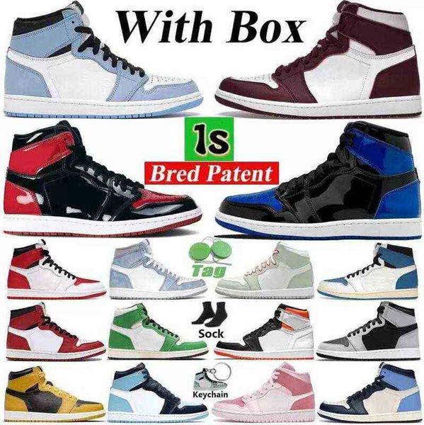 

with box mens basketball shoes jumpman 1 high og 1s university blue bred patent bordeaux hyper royal obsidian unc heritage pollen sea