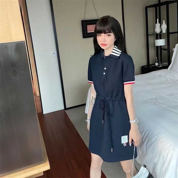 

26% off summer fashion tb colorful stripe spliced ribbon polo loose and slim waist college style age reducing dress for women, Black;gray