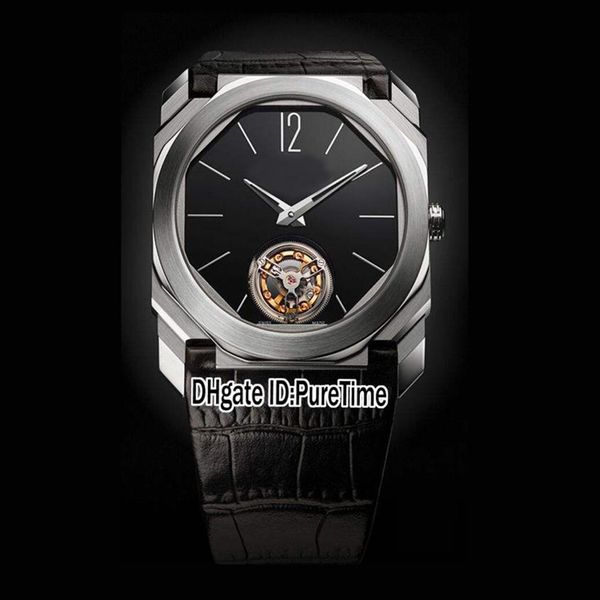

new 42mm octo finissimo tourbillon 102560 steel case black dial mechanical hand winding mens watch black leather strap 6 color wat2046, Slivery;brown