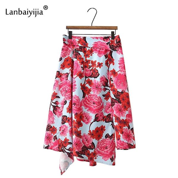 

dresses lanbaiyijia fashion flowers print high waist elastic waist women skirt summer skirts kneelength asymmetrical skirt s  l, White;black