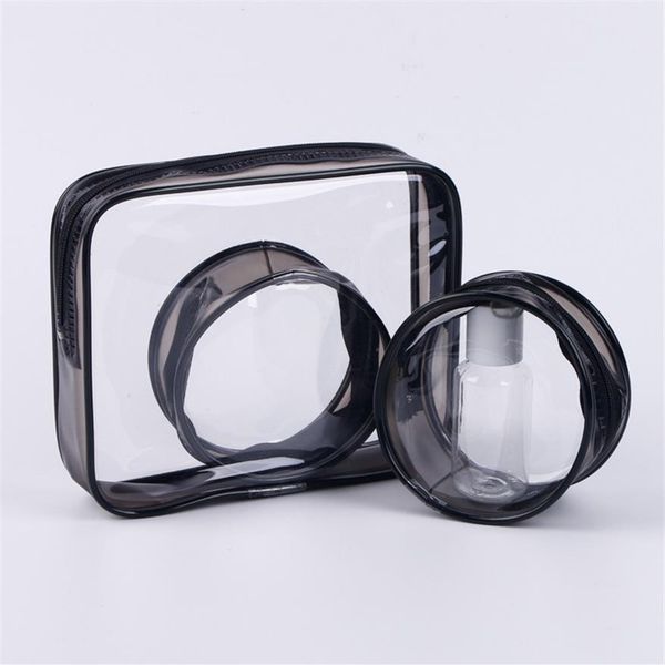 

hbppvc multifunctional storage storage bag washing and cosmetic bag transparent three-piece finishing bag2398, Black;red