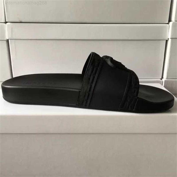 

luxury designer slide slippers summer sandals men beach indoor flat flip flops leather lady women fashion classic shoes ladies size 35-45 wi, Black